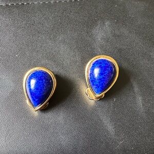 Christian Dior Vintage Gold plated, blue lapis stone clip-on earrings